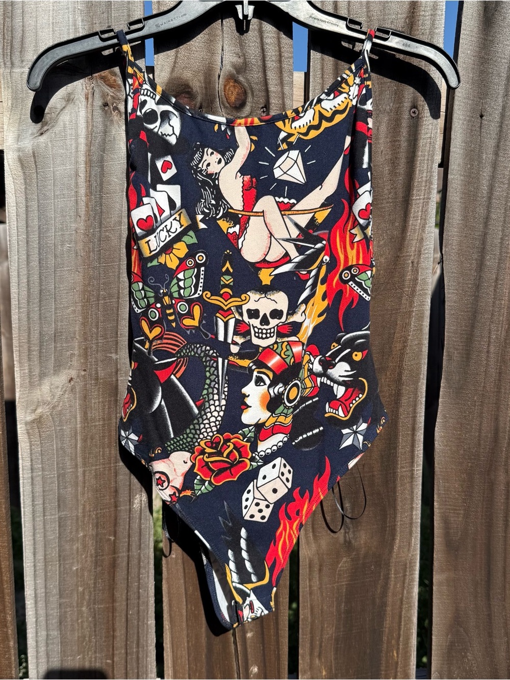 Black Tattoo-Print Bodysuit